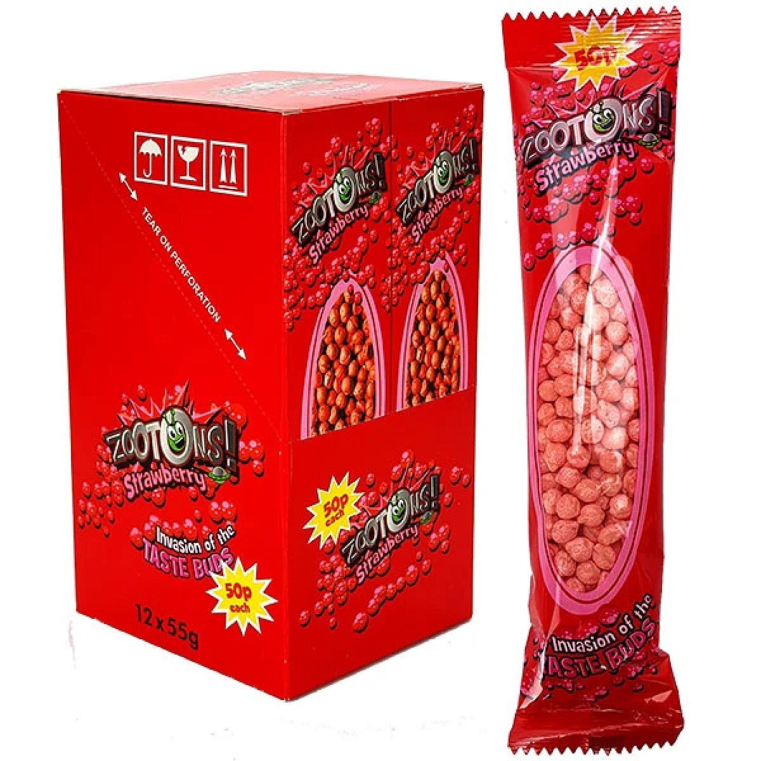 12 X ZOOTONS STRAWBERRY MINI CHEW CANDIES SWEETS 55G PACKS Free Postage