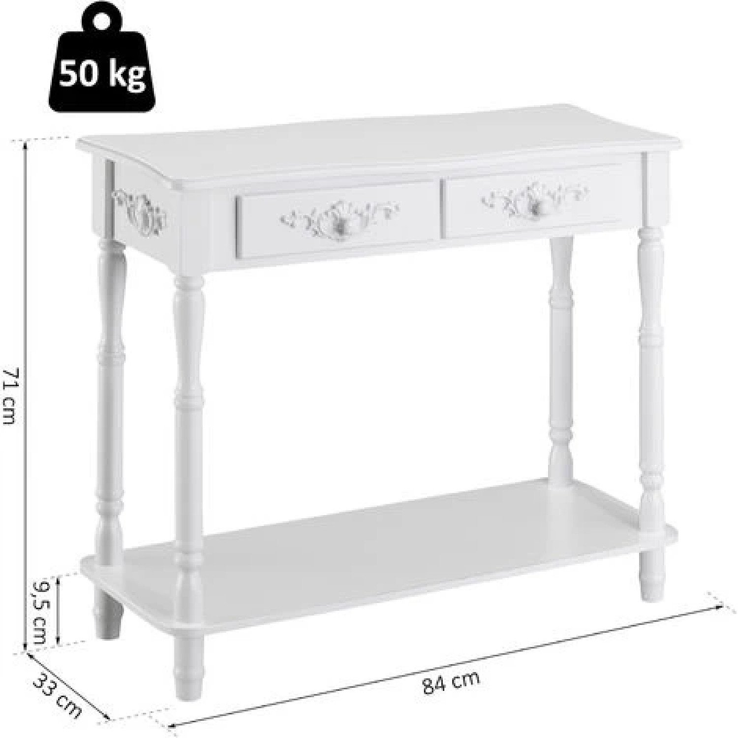 2 Drawer Hallway Desk Wooden Storage Shelf Living Room Furniture White Free Postage