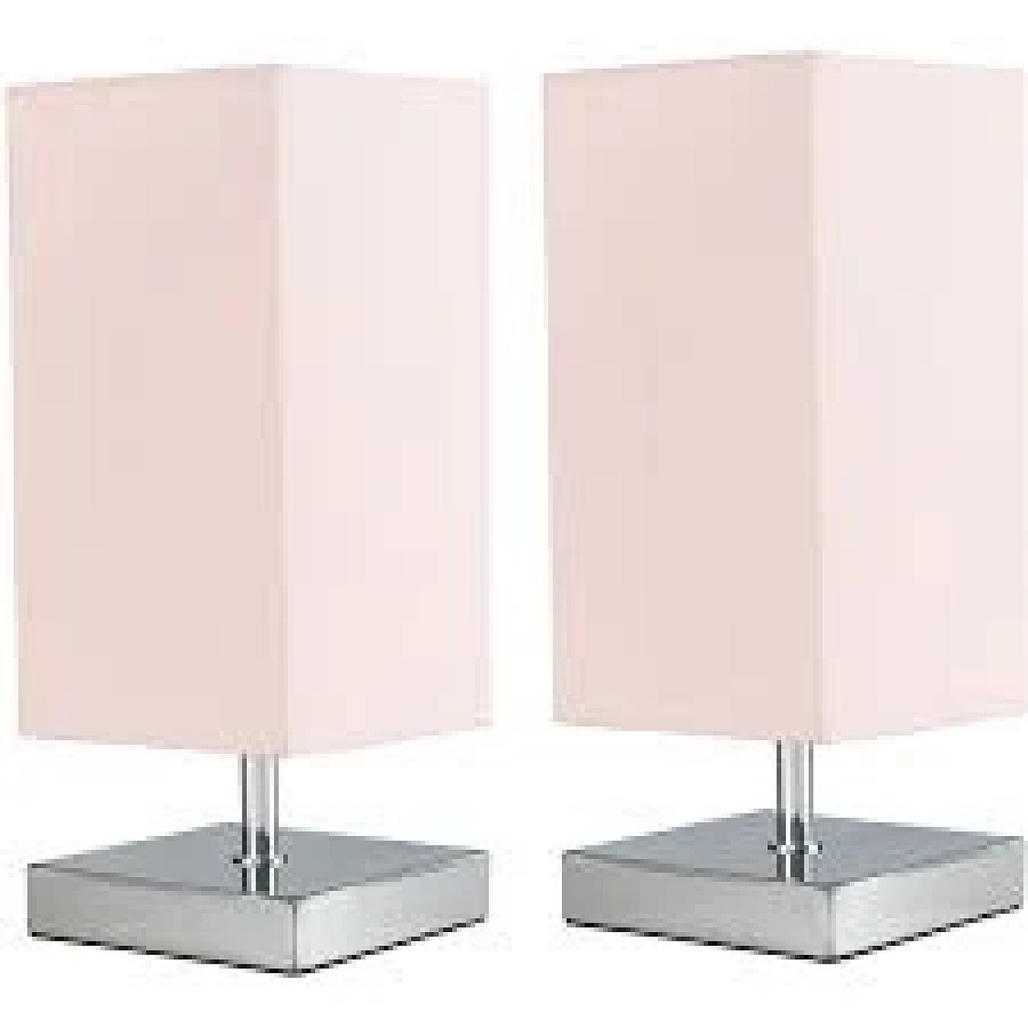 2 x Square Chrome Touch Table Lamps - Pink Free Postage