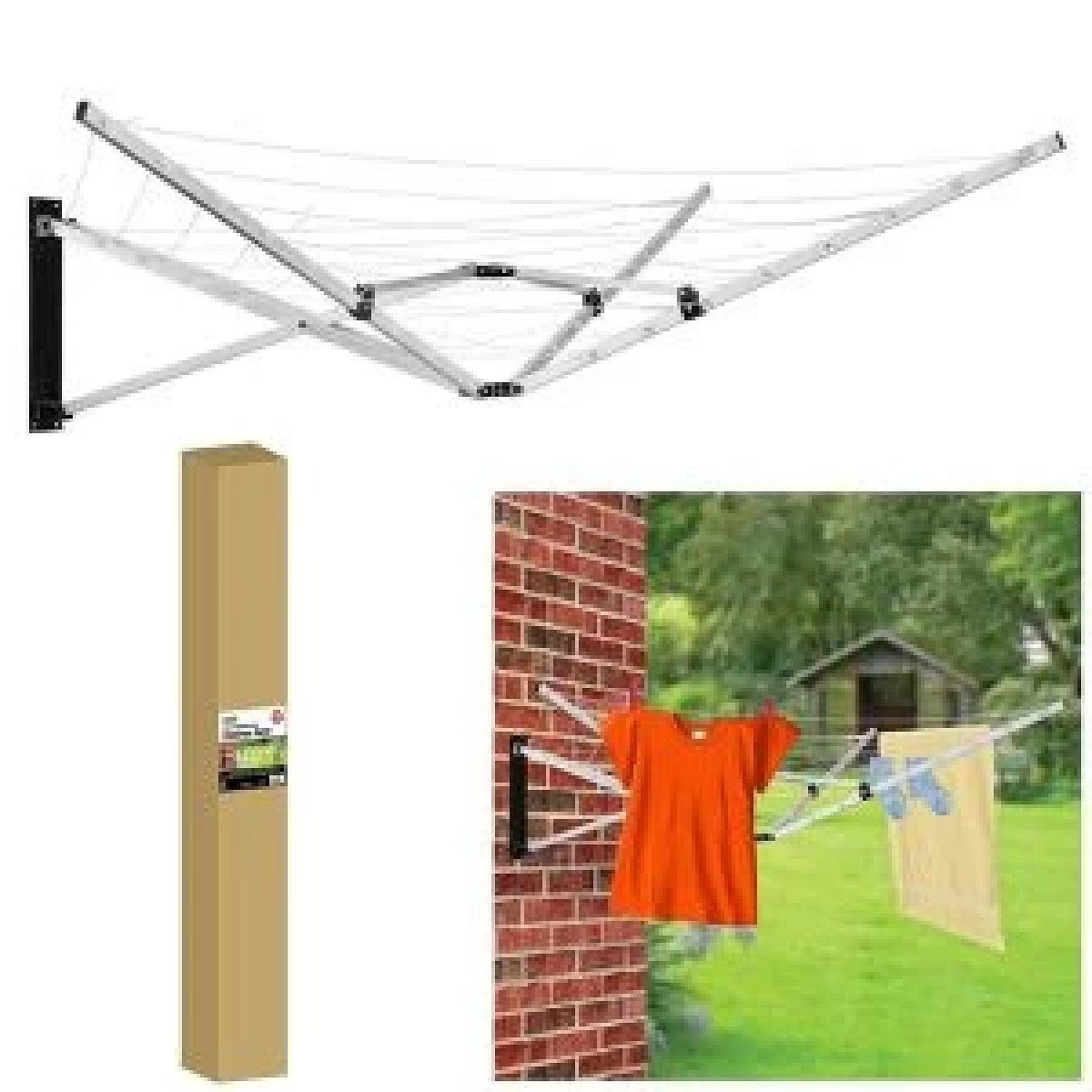 26m 5 Arm Wall Mountable Clothes Airer Dryer Washing Line Indoor Outdoor Garden Free Postage