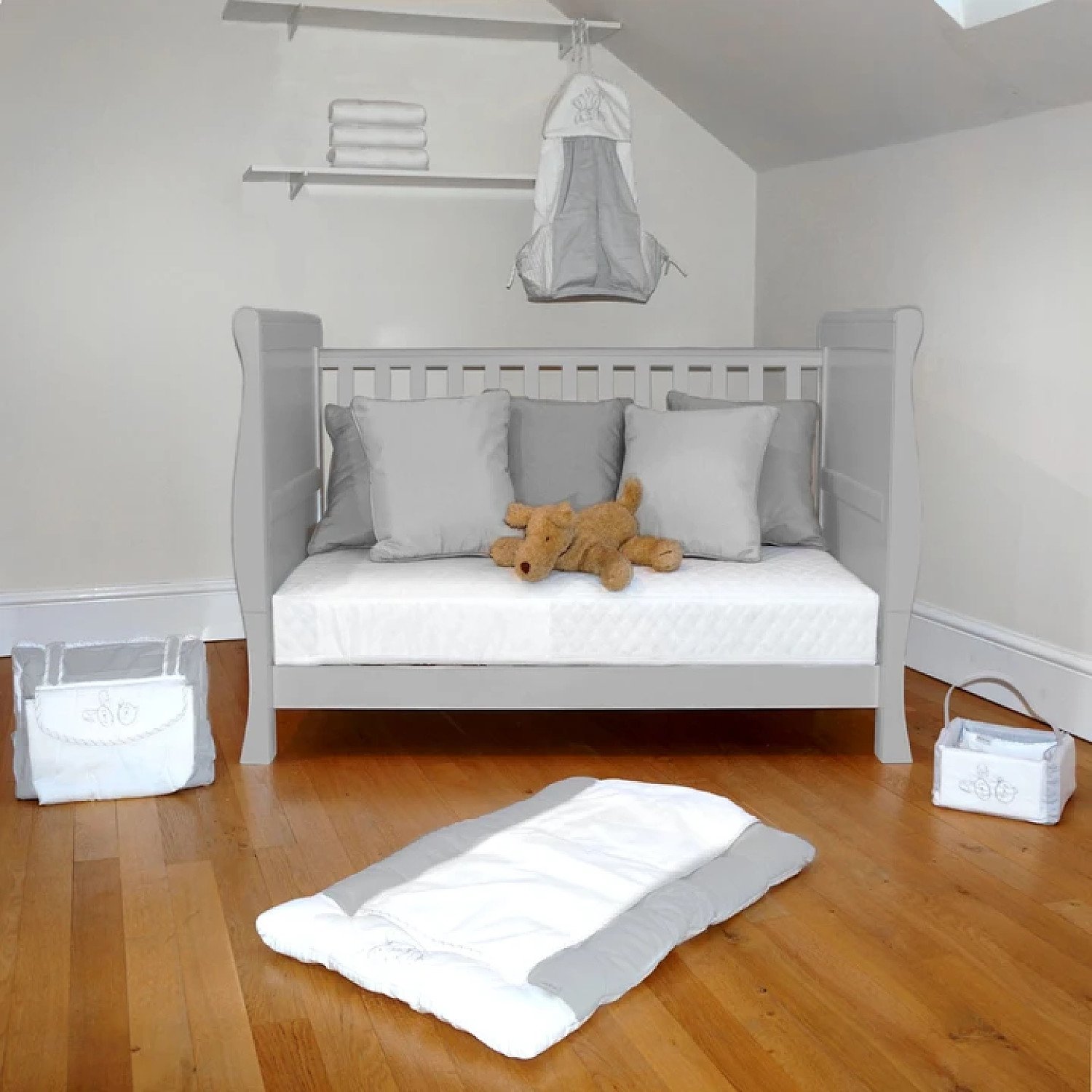 3 in 1 Sleigh Cot Bed - Grey Free Postage