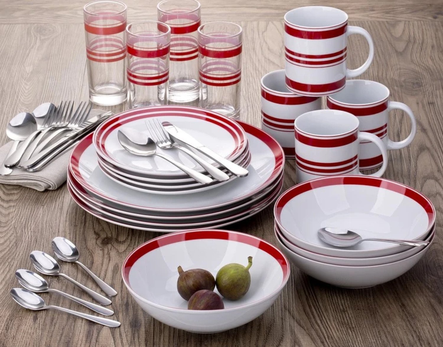 36 PIECE BISTRO RED & WHITE STRIPE COMBO DINNER SET Free Postage