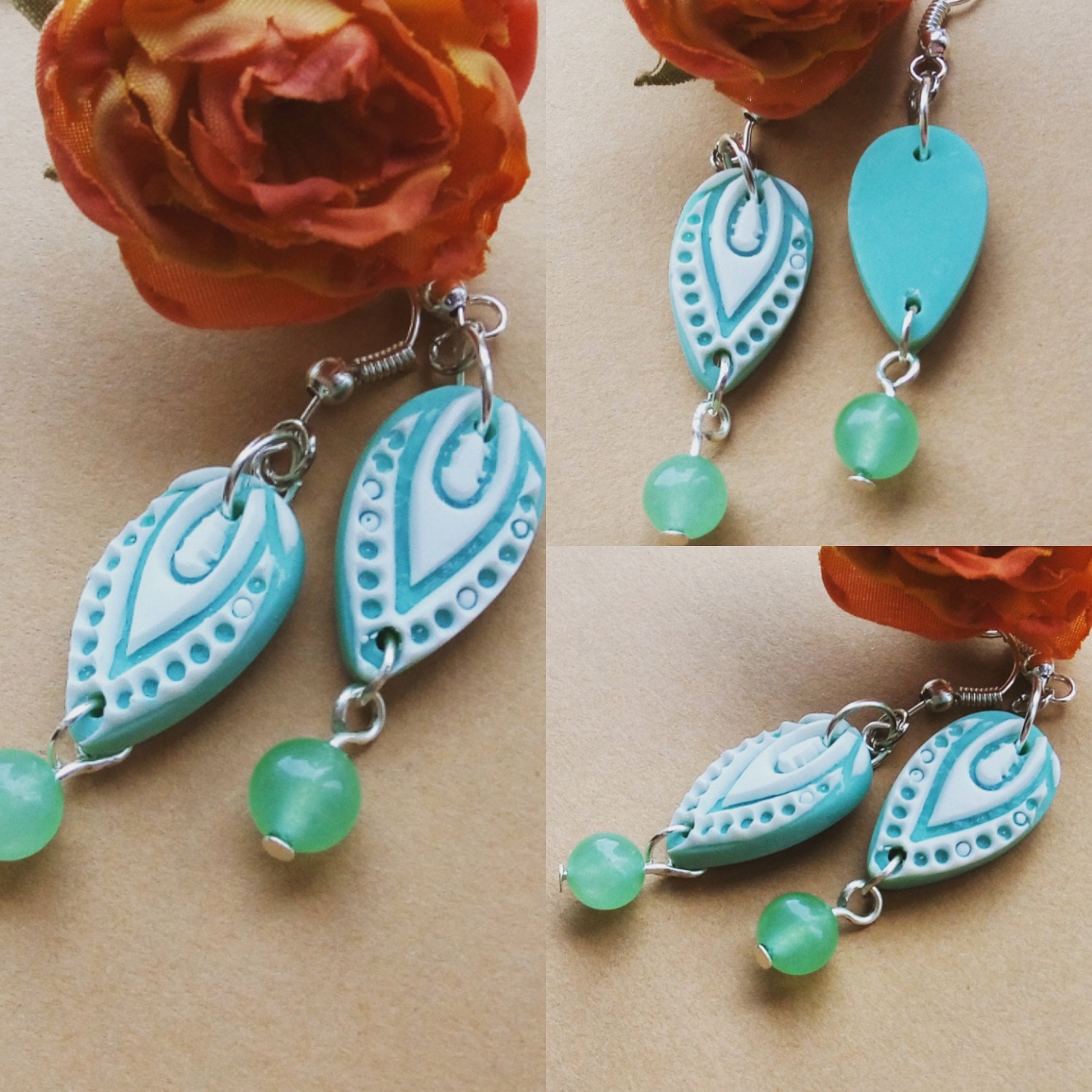 New store listing.... Mint green lotus earrings