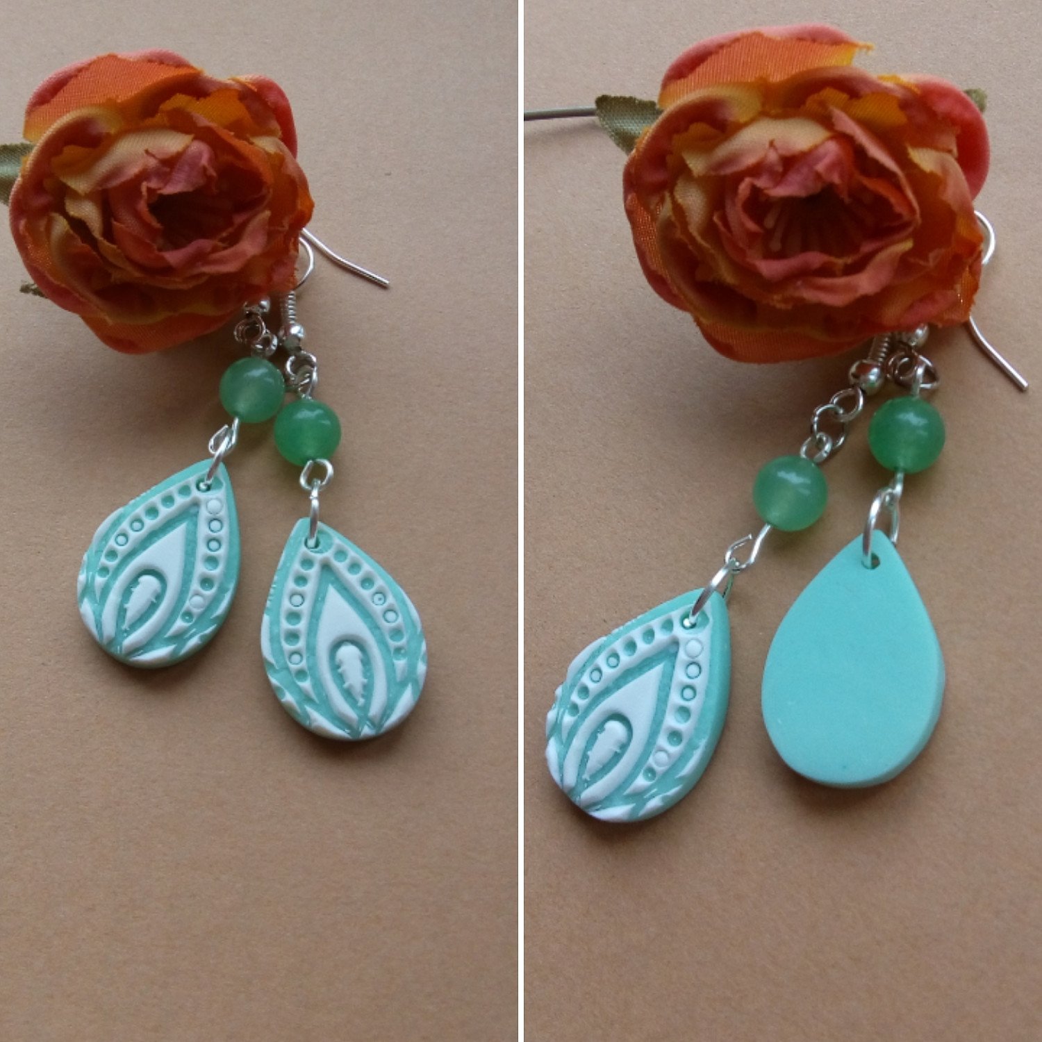 NEW STORE LISTING...Mint green lotus design earrings