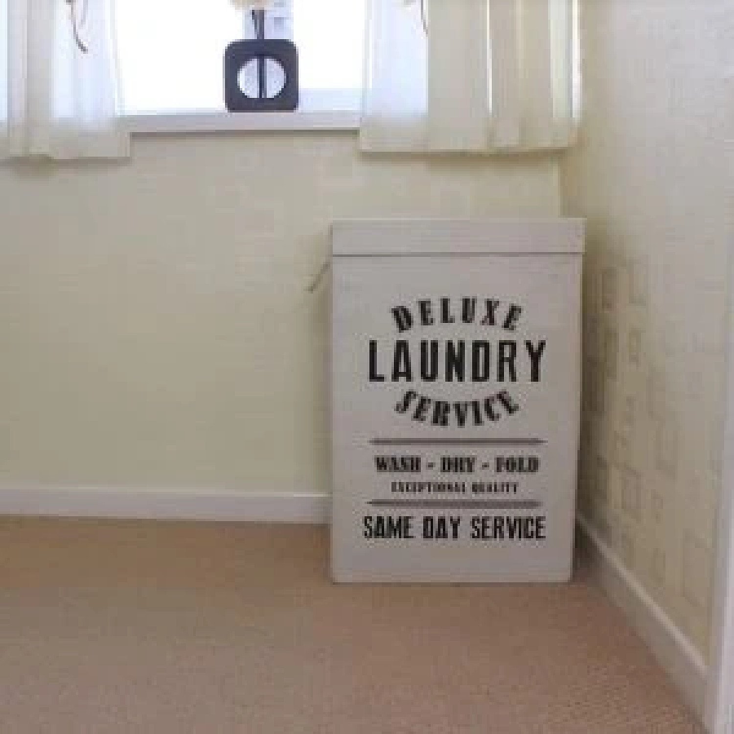 Deluxe 85 Litre Foldable Fabric Clothes Laundry Hamper Bin with Rope Handles-Cream Free Postage