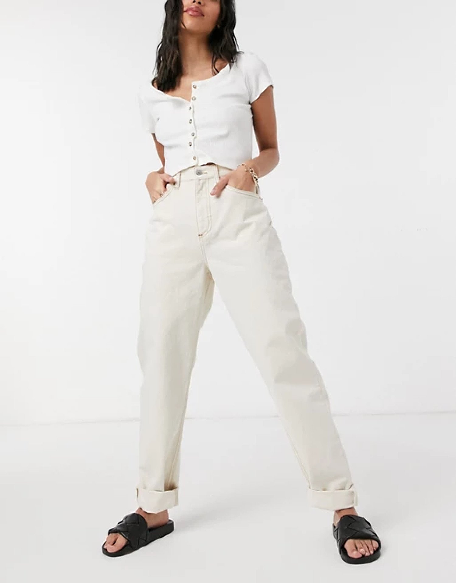ASOS DESIGN high rise 'slouchy' mom jean in ecru: £32.00!