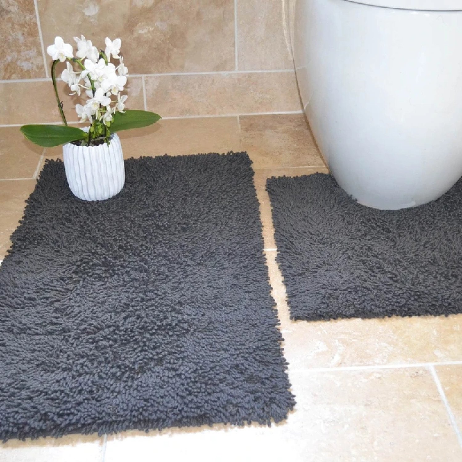 Tumble Twist Grey 100% Cotton 2 Piece Pedestal & Bath Mat Set - Free Postage