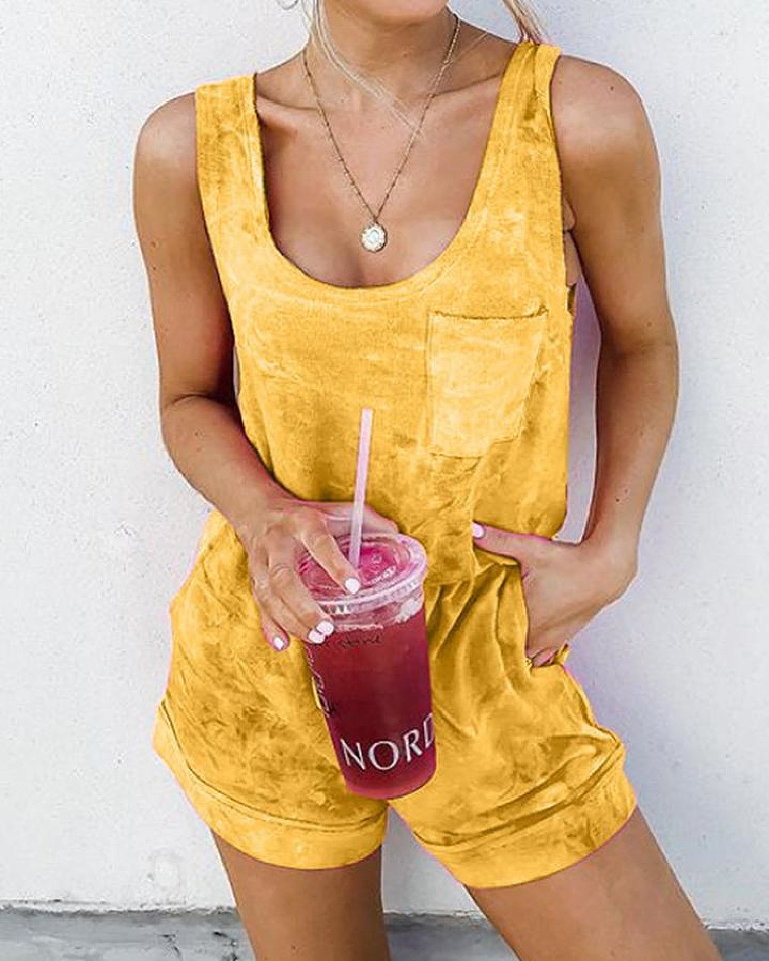 Tie Dye Sleeveless Tanks Loose Rompers-Yellow Free postage