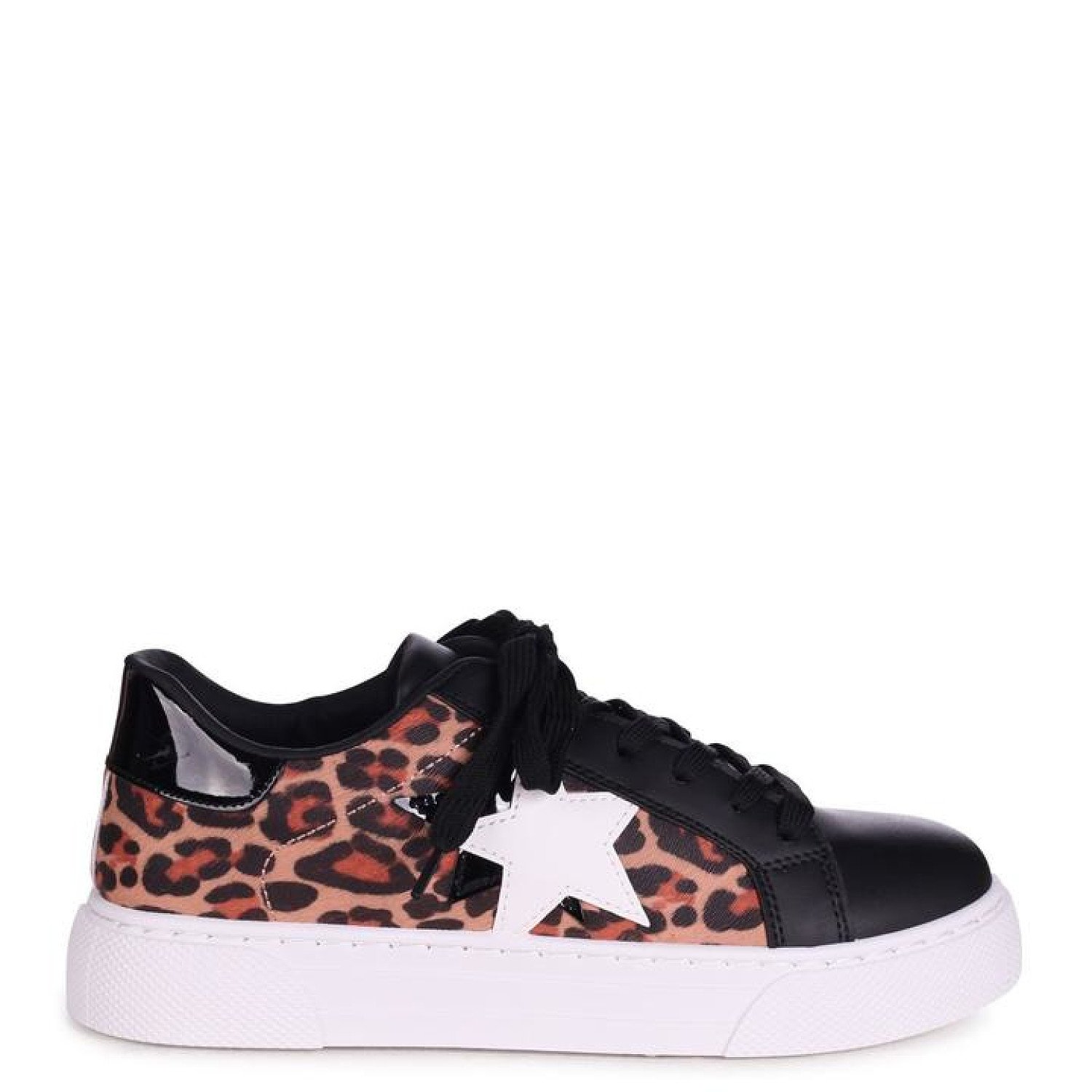 Black Platform Trainer With Leopard & Star Detail Ladies Free Postage