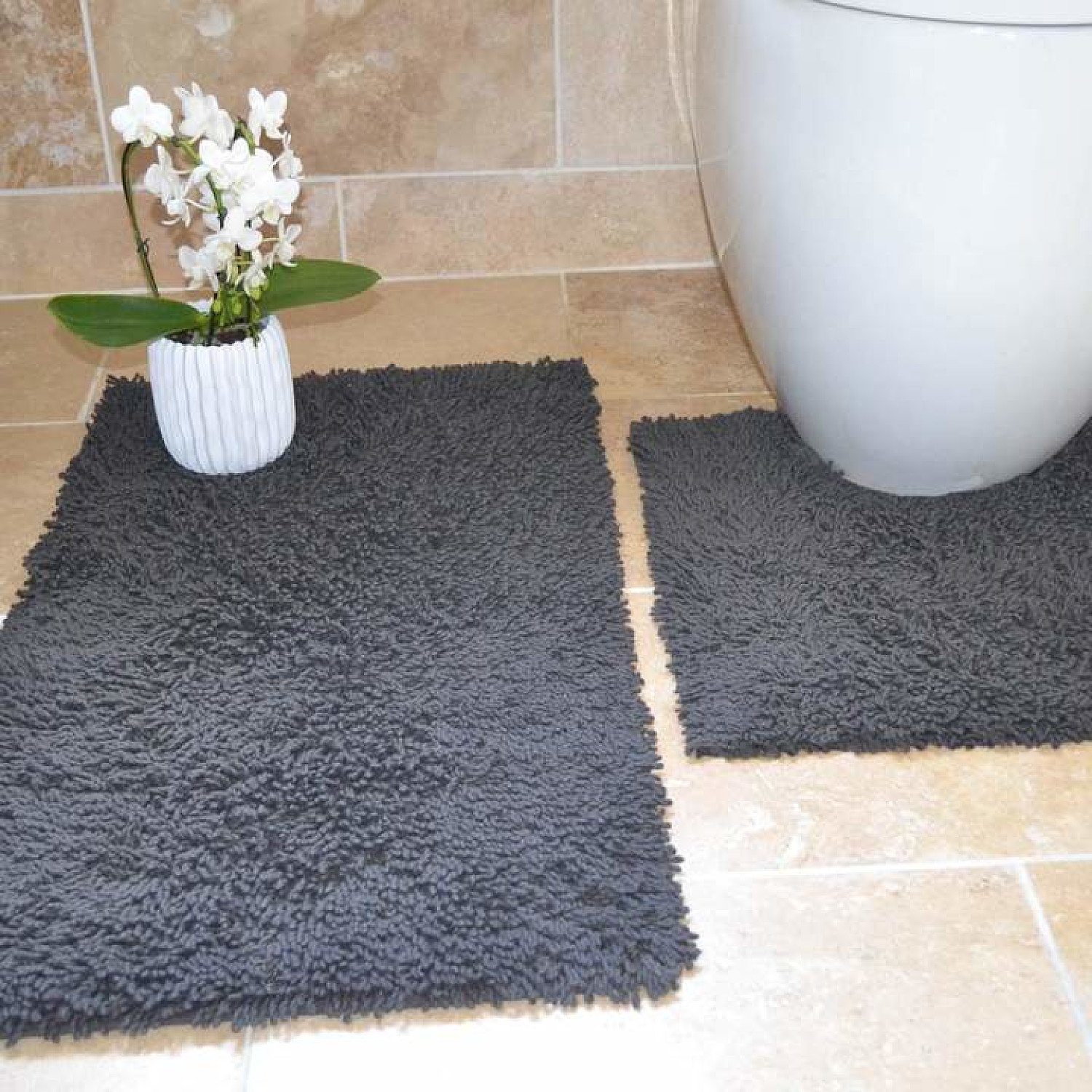 Tumble Twist Grey 100% Cotton 2 Piece Pedestal & Bath Mat Set Free Postage