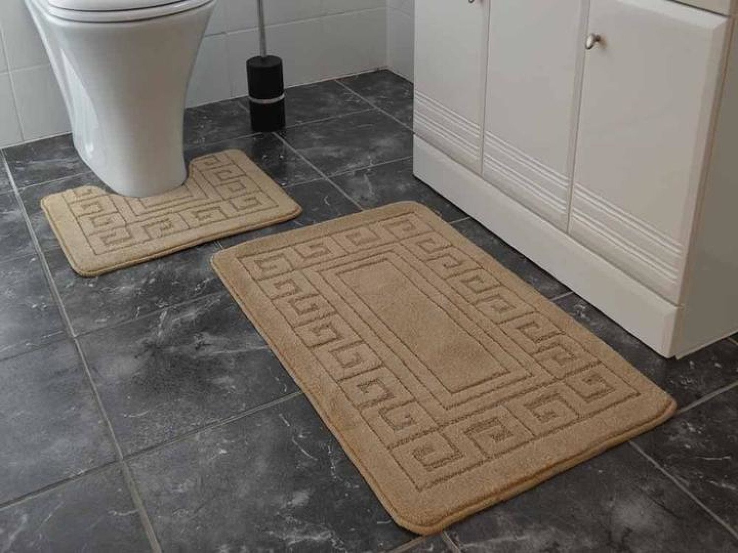 Beige Greek Key Bath Mat Set Free Postage