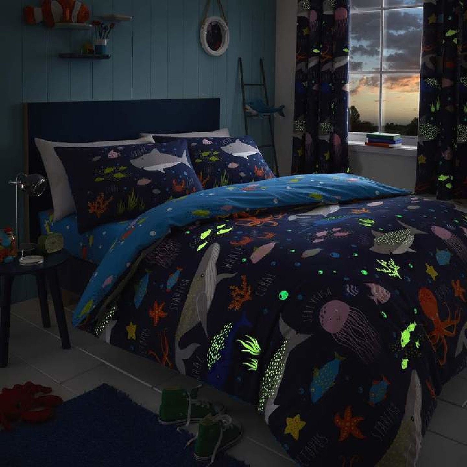 Sea Life Glow in the Dark Blue Kids Duvet Cover Set Free Postage