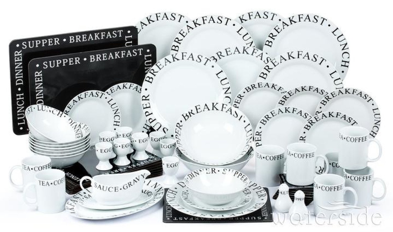 WATERSIDE SCRIPT 65 PIECE DINNER SET - BLACK Free Postage
