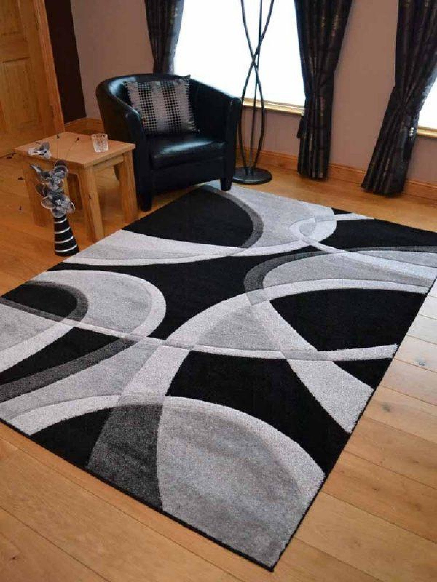 Super Verso Black Silver Area Rug Free Postage