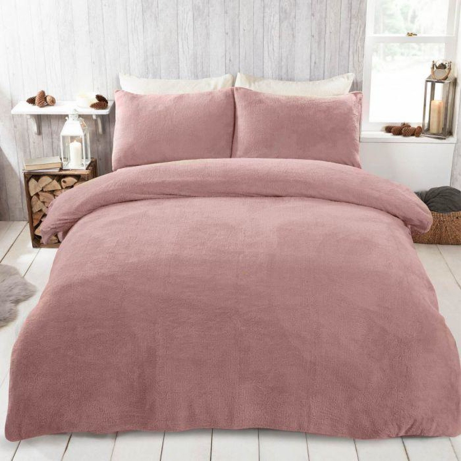 BRENTFORDS TEDDY FLEECE DUVET COVER SET - BLUSH PINK Free Postage