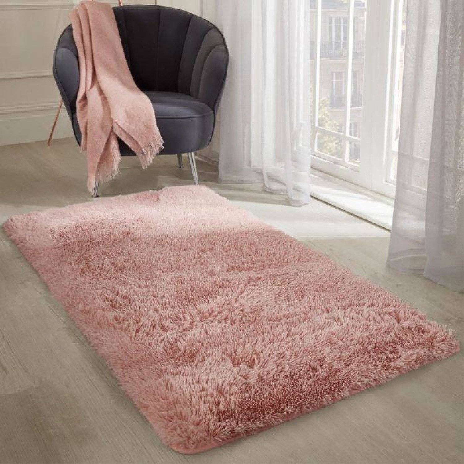 SIENNA FLUFFY RUG - BLUSH PINK Free Postage