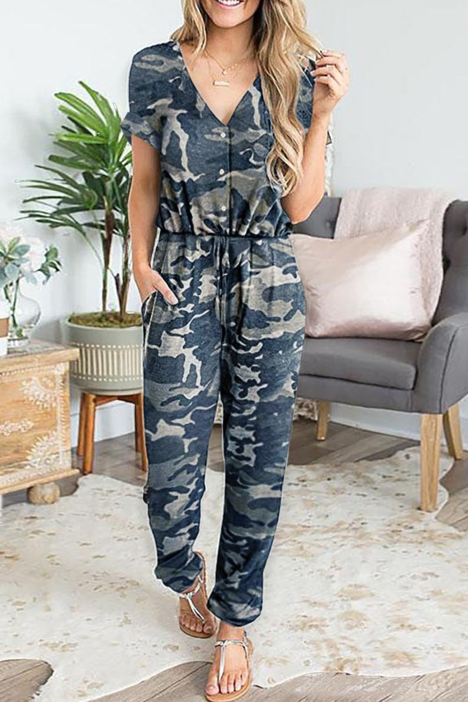 Chic Camo Print Jumpsuit Ladies Free Postage