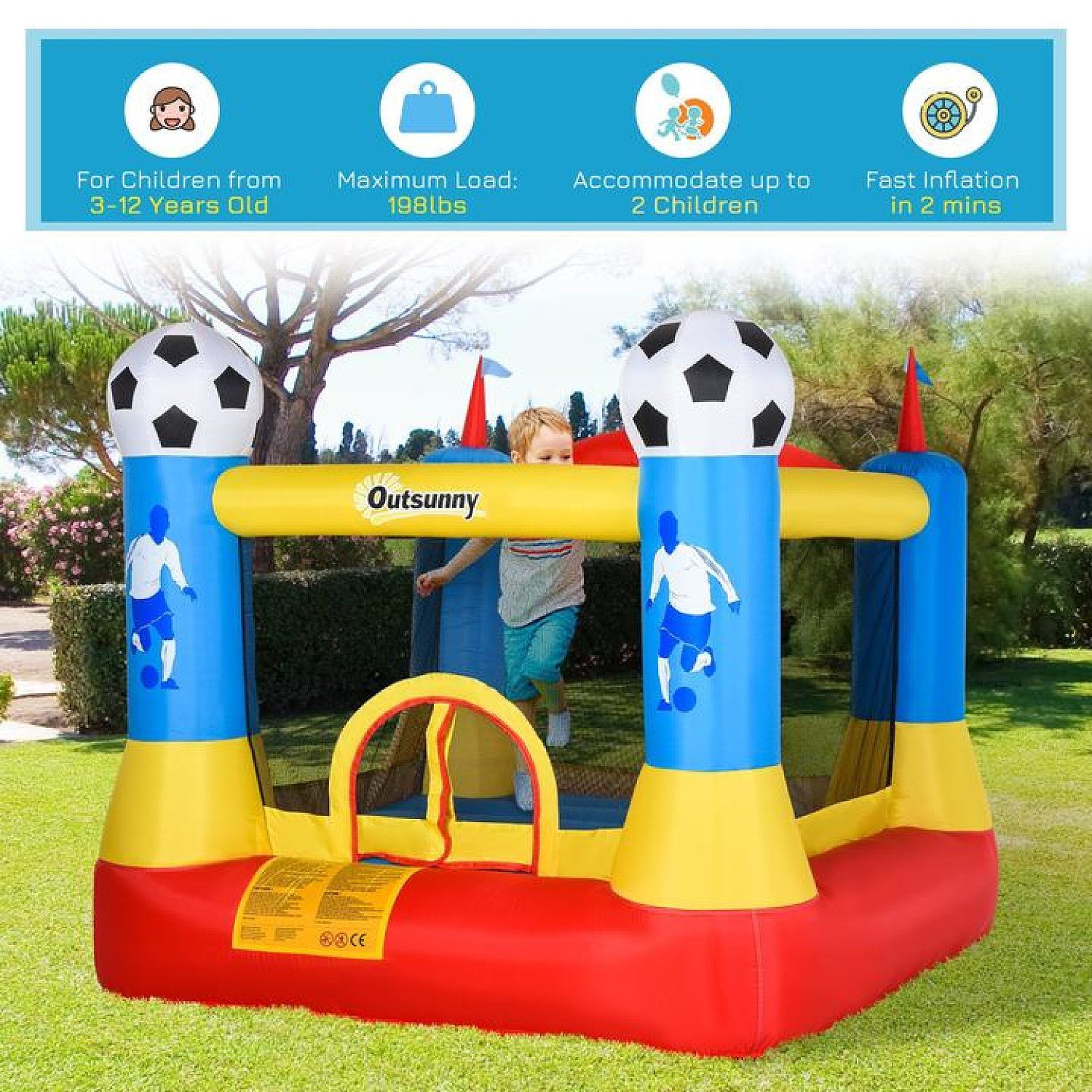 Kids Bouncy Castle House Inflatable Trampoline with Blower for Kids Age 3-12 Free Postage