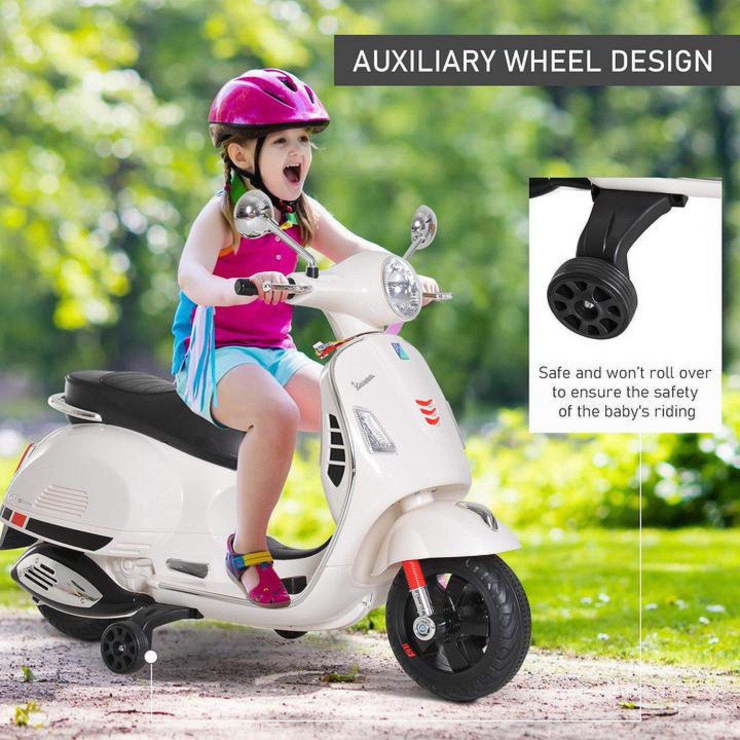Kids Ride On Motorcycle, 6V, W/LED Lights-White Free Postage