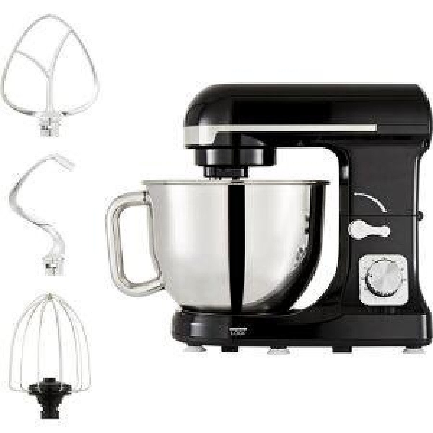 Tower 1000 W Black & Chrome Stand Mixer Removable 5 Litre Stainless Steel Mixing Bowl & Chrome Dough