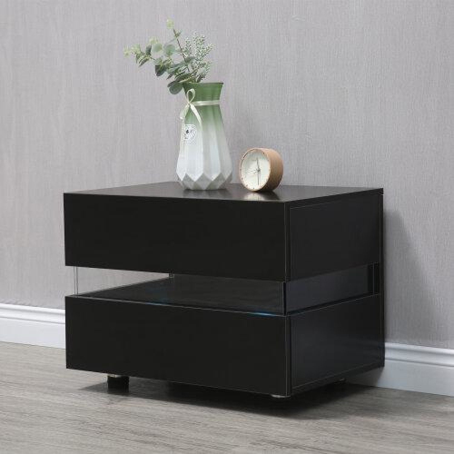 Black 2-Drawer RGB LED Bedside Table Free Postage