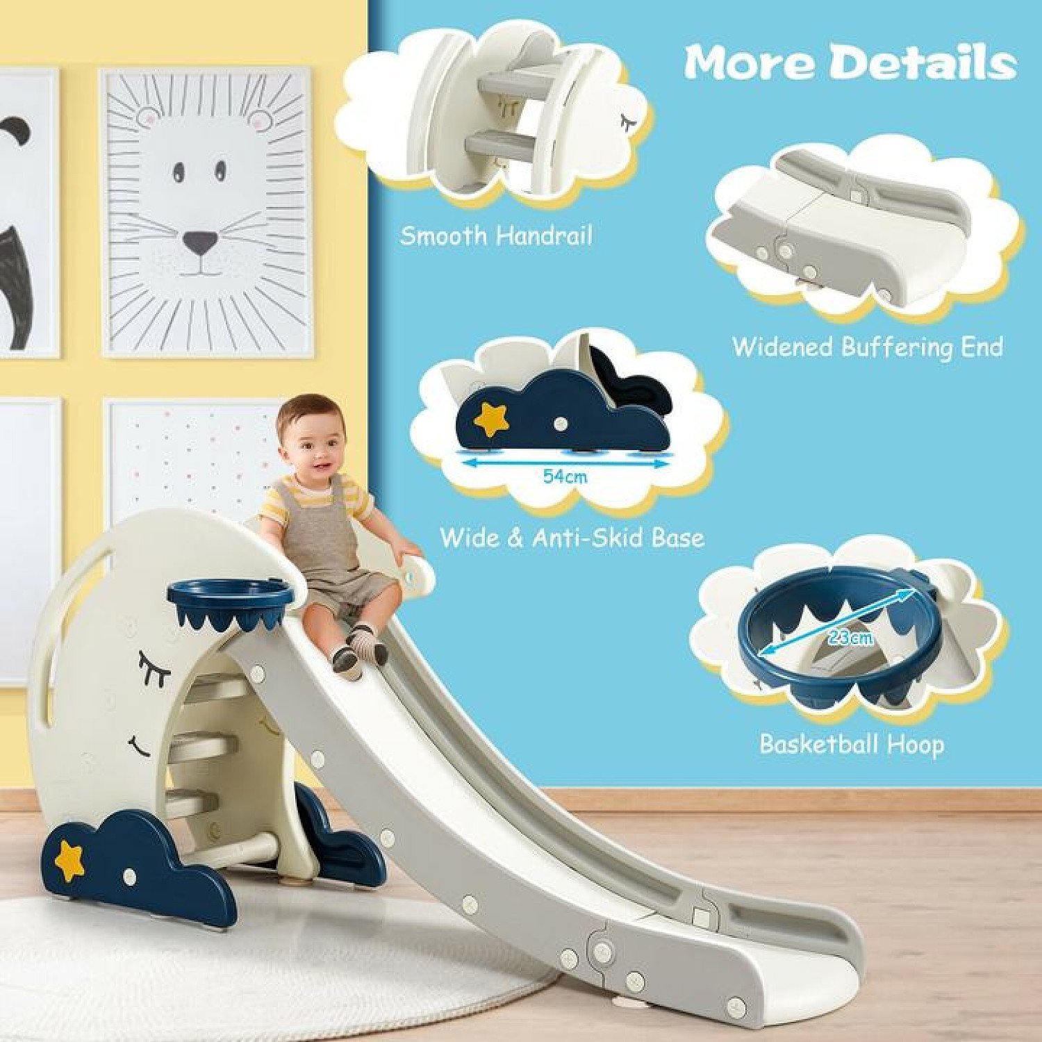 Kid's First Slide, Foldable Baby Climber Set with Basketball Hoop Free Postage