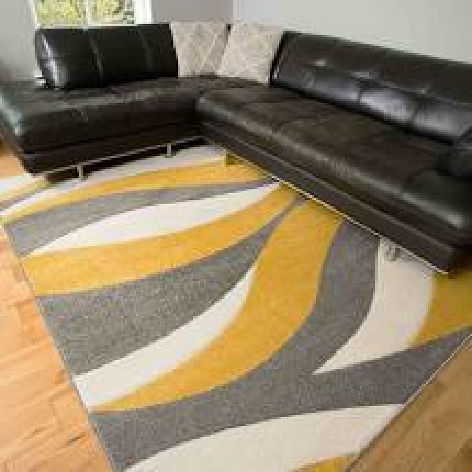 Soft Modern Wave Pattern Yellow Grey Rugs - Westland