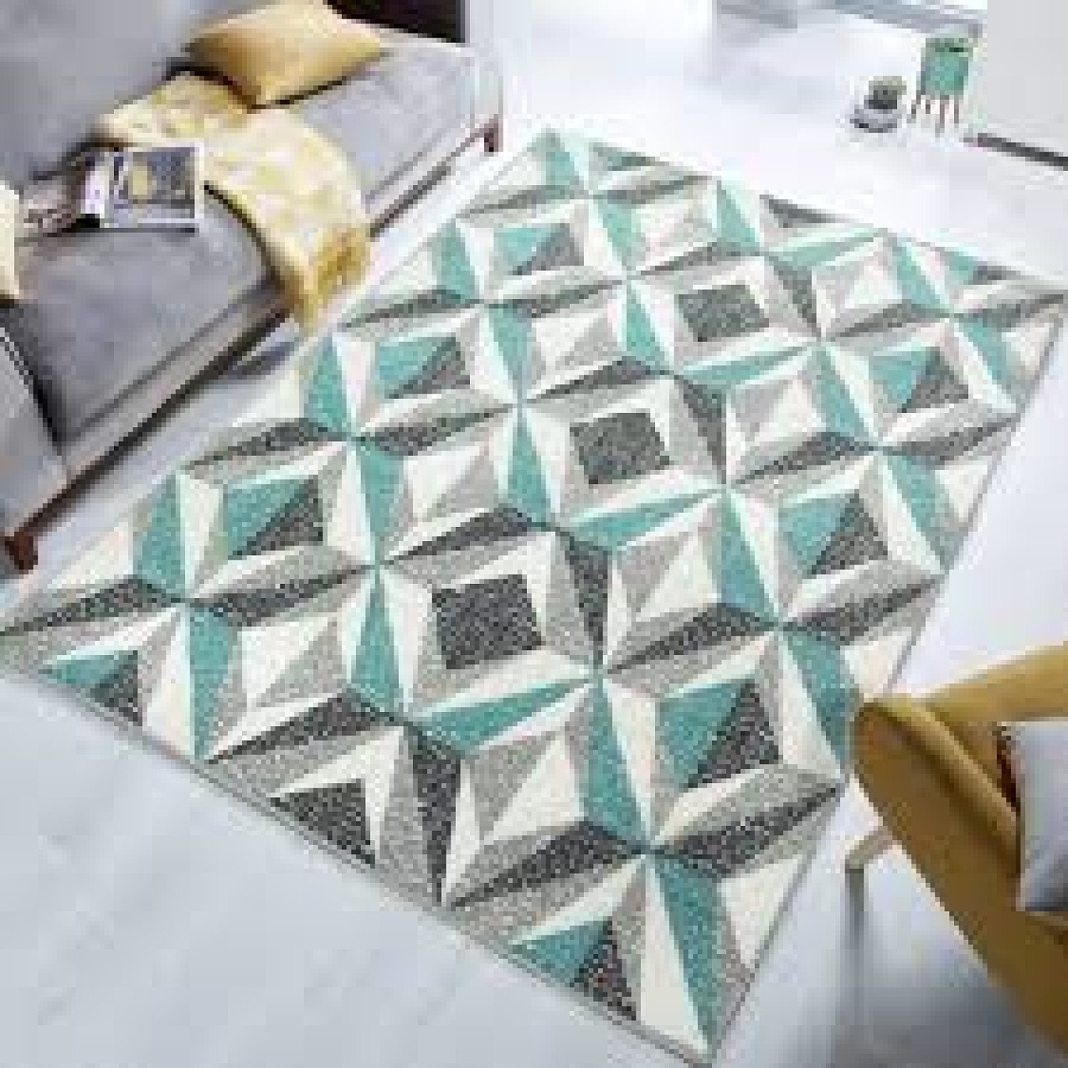 Grey Duck Egg Geometric Aztec Bedroom Rug - Milan