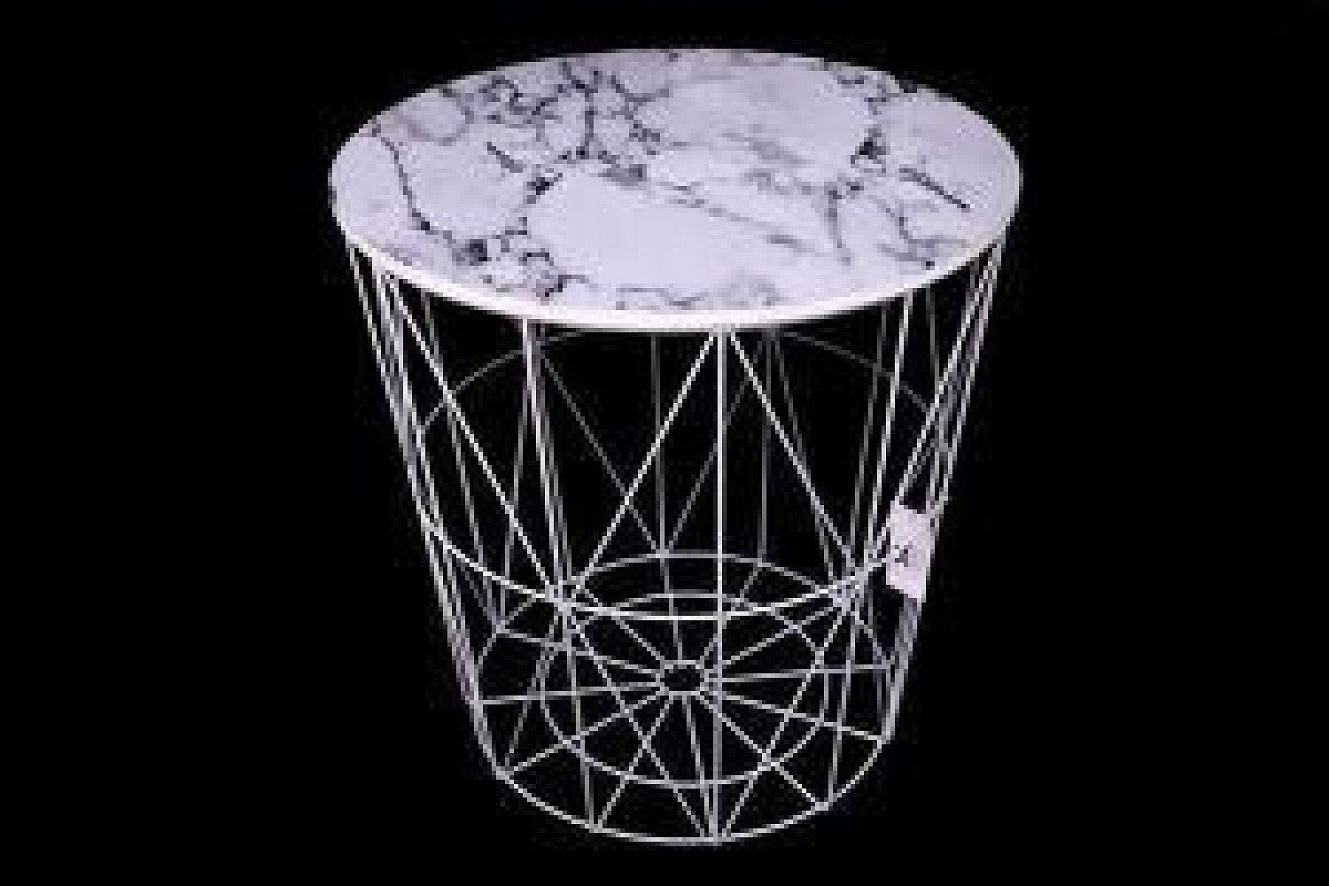 40Cm Round Marble Effect Side Table Steel Frame Stool Home Office