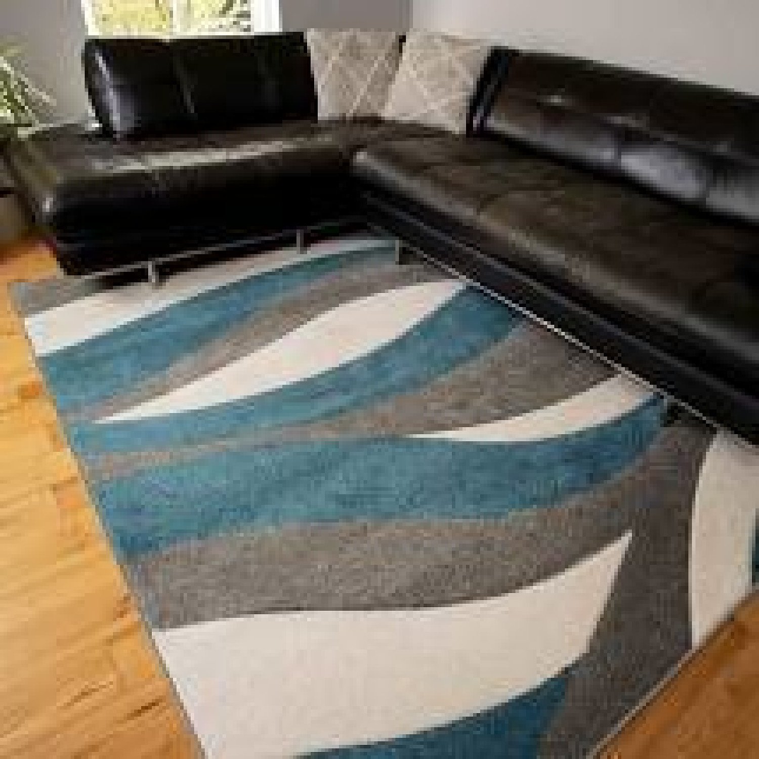 Soft Modern Wave Pattern Blue Grey Rugs - Westland