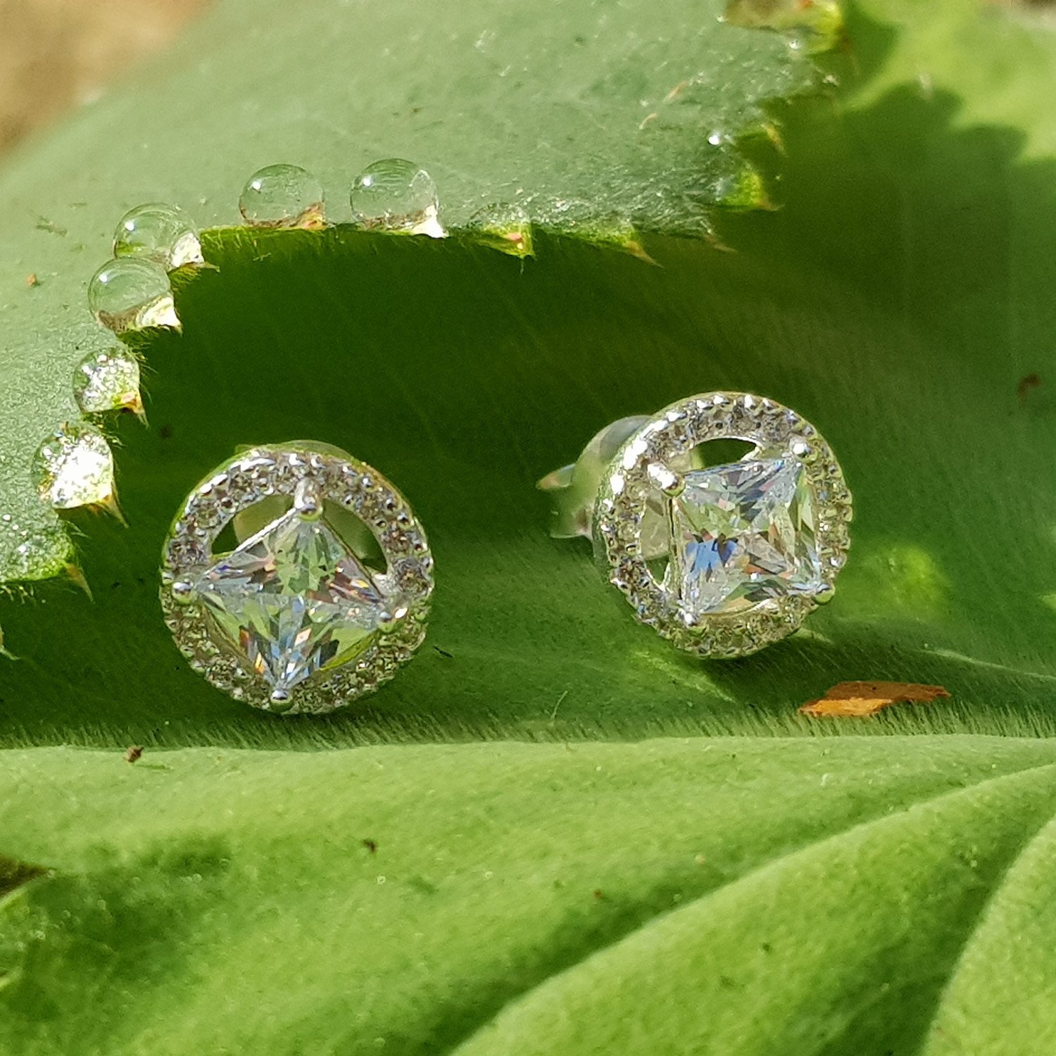 Geometric silver cubic zirconia studs - 8mm x 8mm - ONLY £23 - Free UK delivery