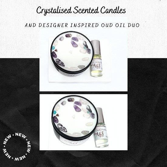 Save 15% on our scented candles and crystal infused scented candles.