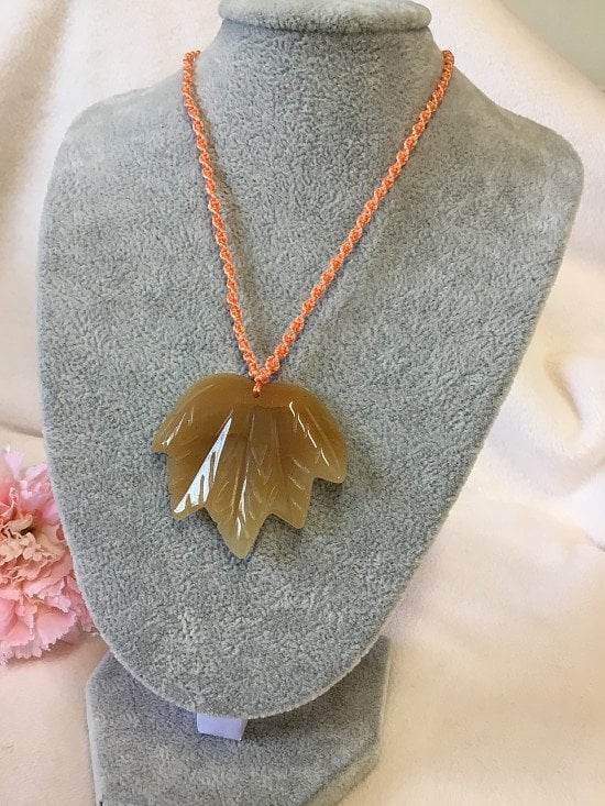 Agate Gemstone Maple Leaf Pendant Necklace