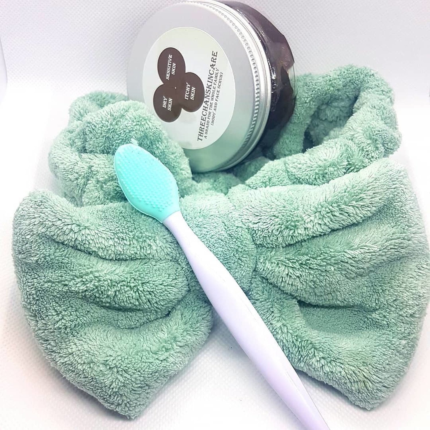 Brown sugar body and face scrub, spa headband, face scrubber set