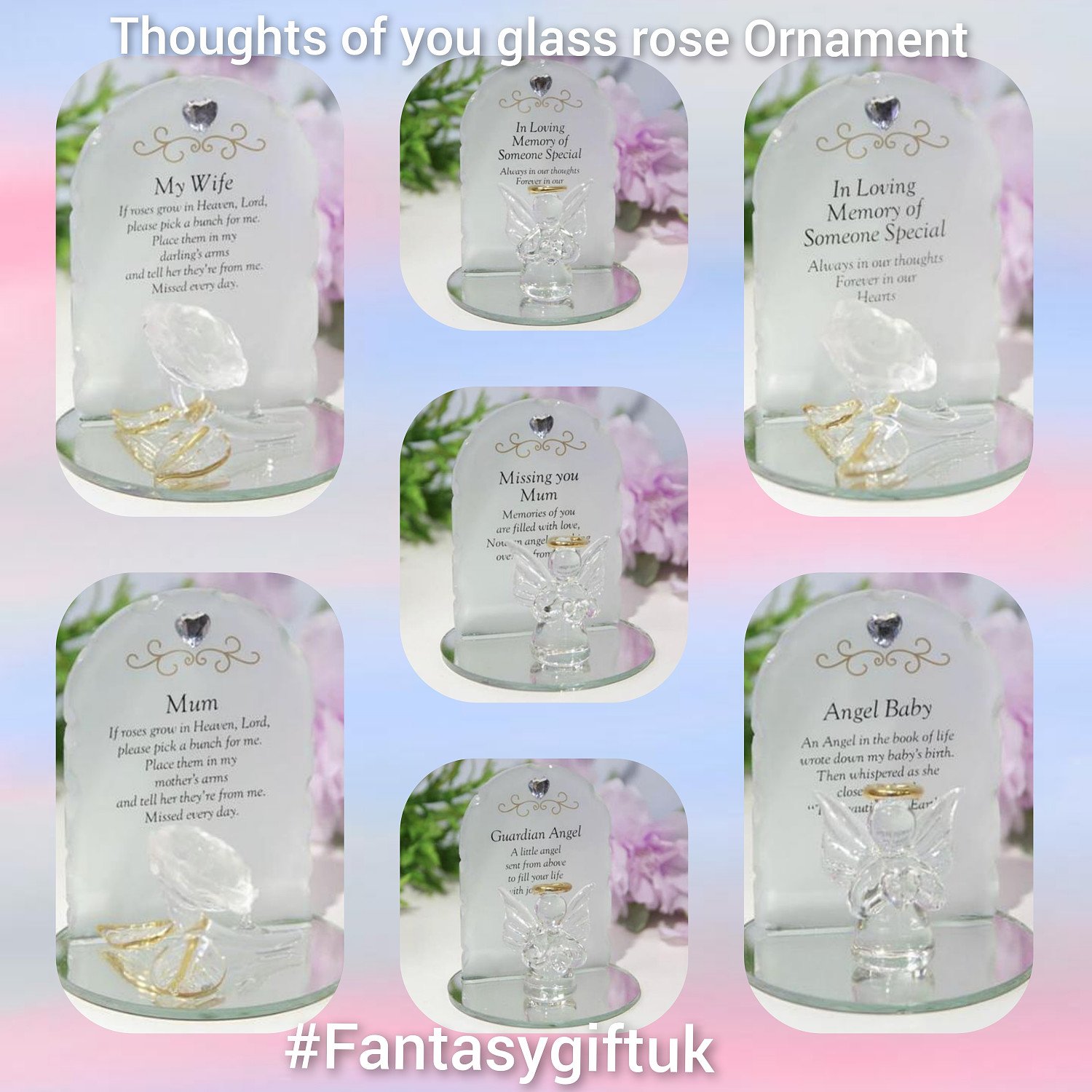 Thoughts of you glass rose ornamemts