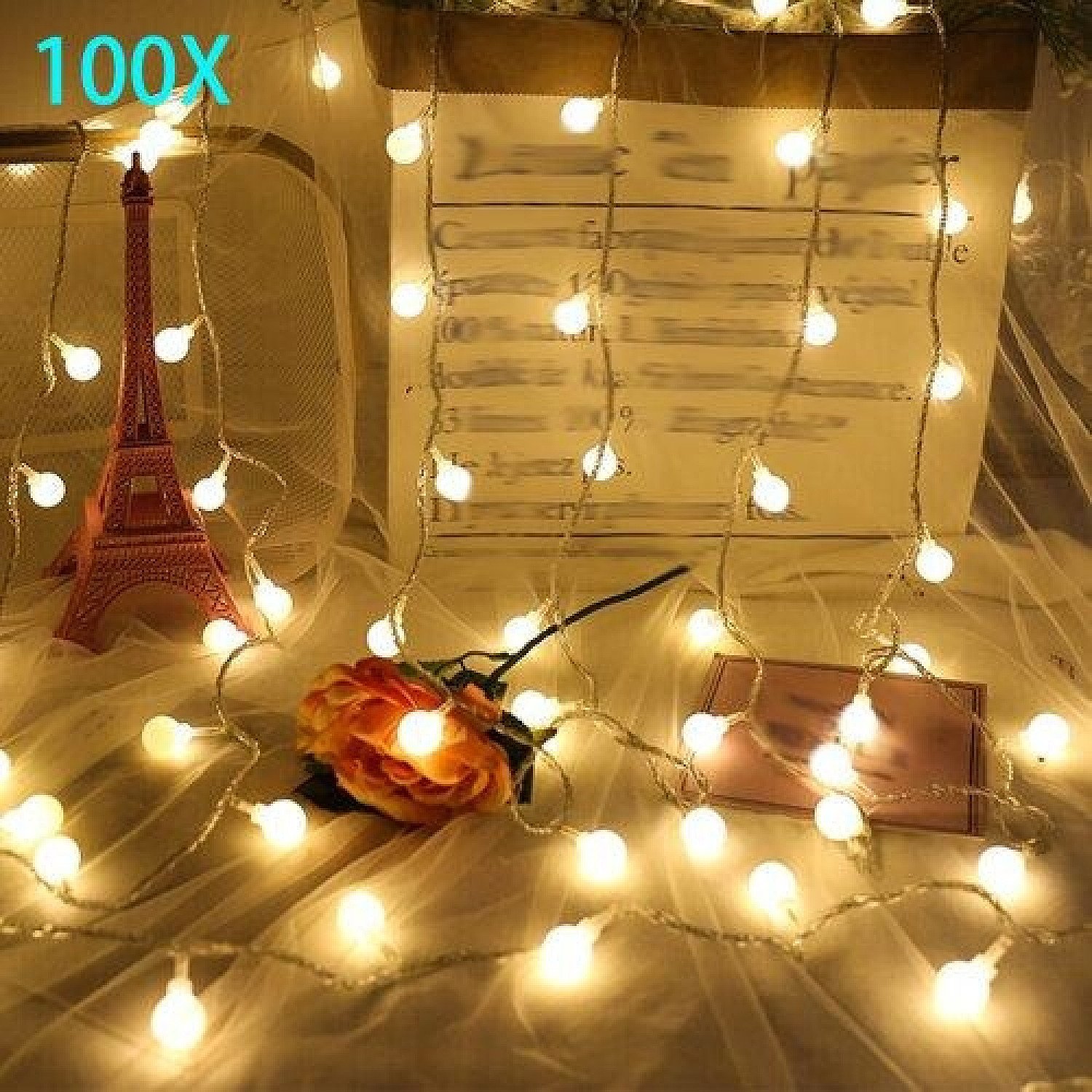 100 LED Globe Ball Outside Garden Lights String Fairy Decor 33ft