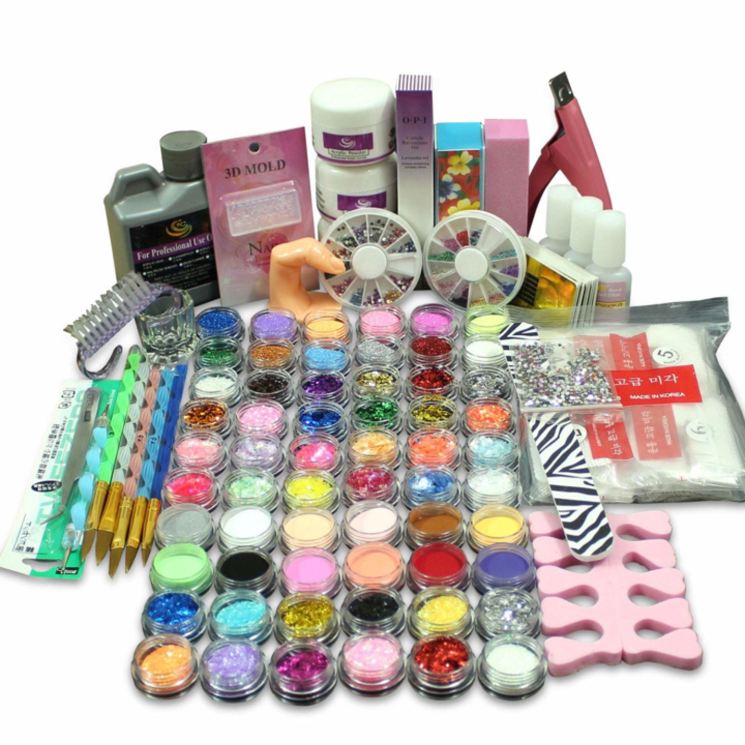Full 60 Acrylic Powder Glitter Liquid Nail Art Kits Set Tip Brush Glue