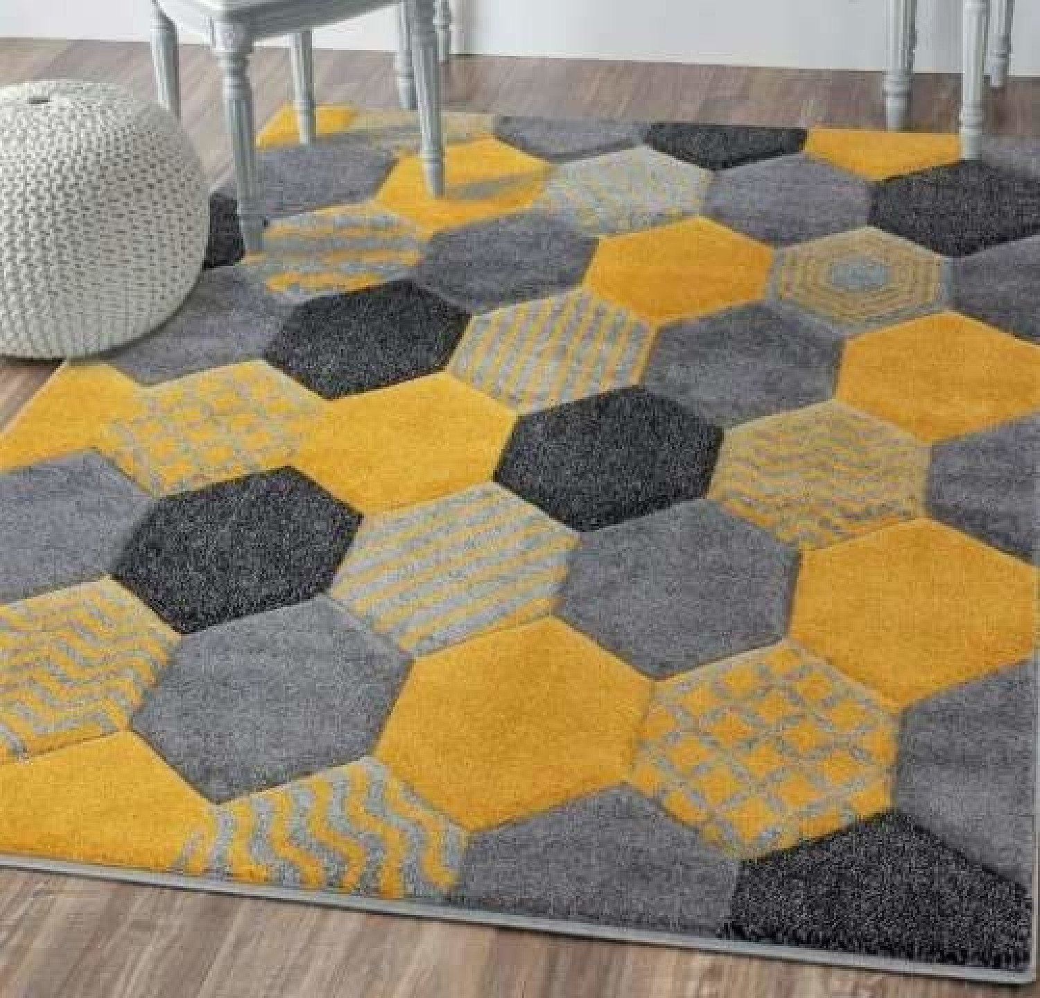 Chicago Hexagon - Ochre Yellow Rug - Free Postage