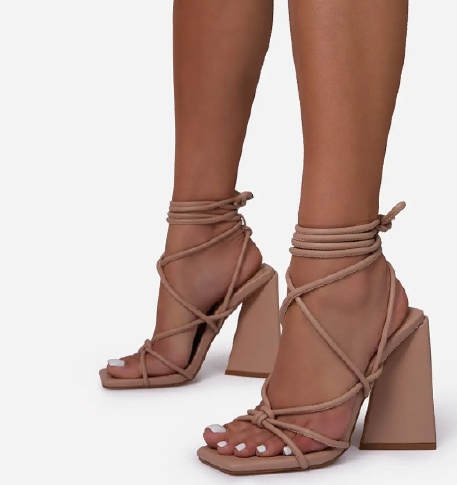 SAVE - Date-Night Knotted Detail Lace Up Square Toe Sculptured Flared Block Heel