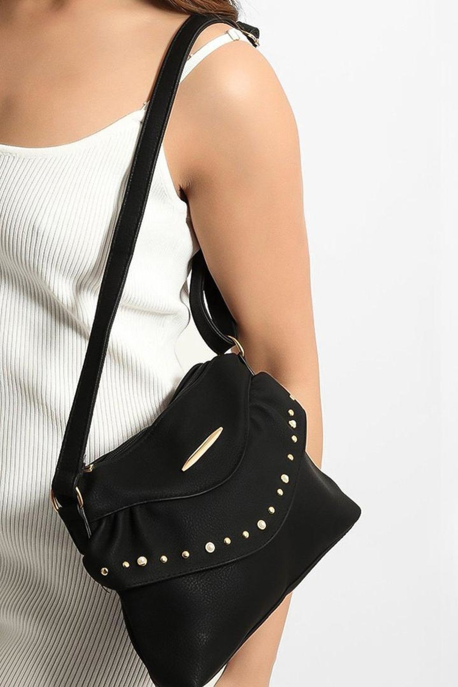 Black Embellished Front Frill Detail Mini Crossbody Bag