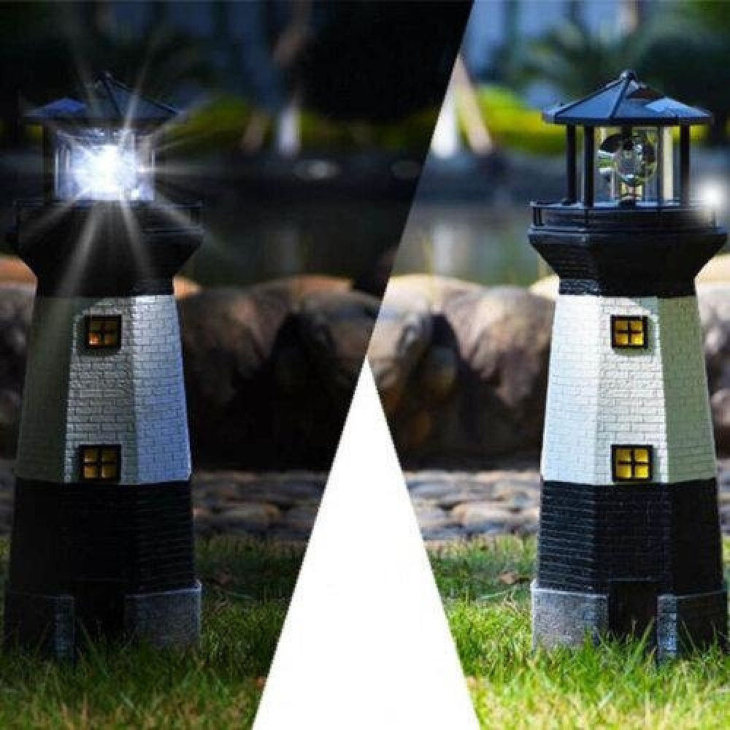 SOLAR POWER LIGHTHOUSE ROTATING LED GARDEN LIGHT Free Postage