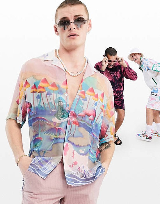 ASOS DESIGN relaxed revere sheer shirt with mushroom print - £25.00!