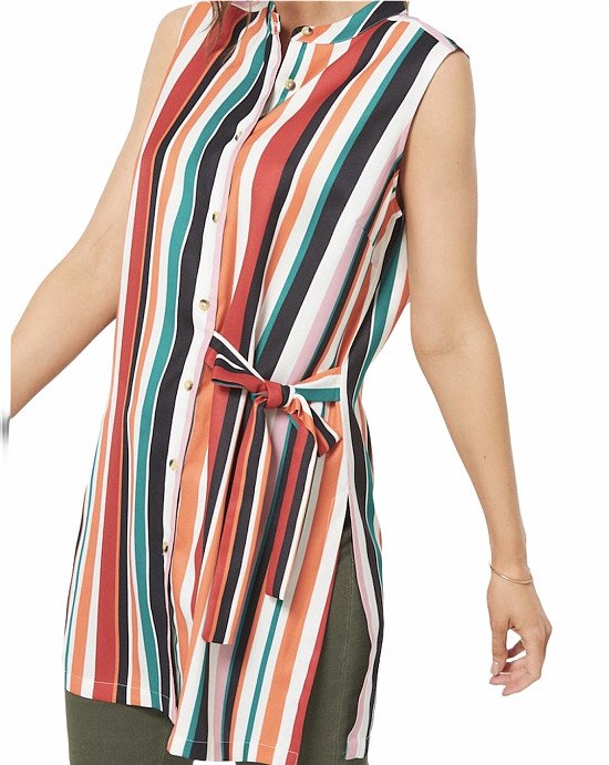 £4 Sleeveless Longline Stripe Tunic
