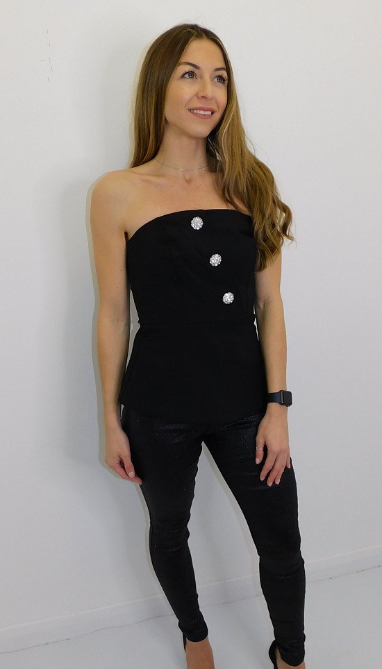 Ex Store Black Bustier Peplum Top