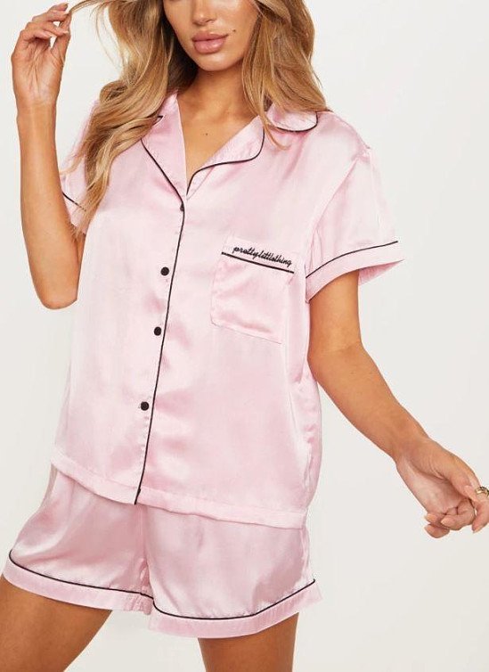 Big Brand Pink Short Satin Pocket PJ Set