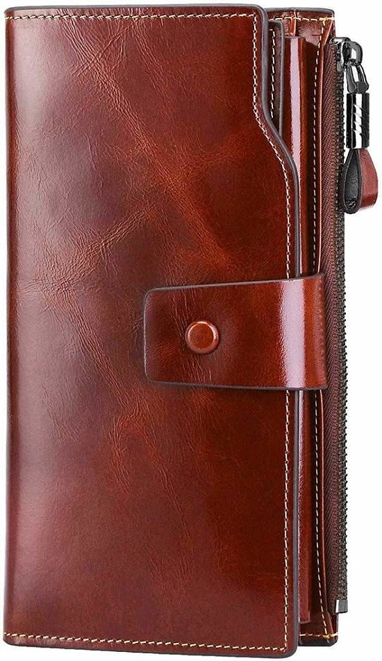 S-ZONE Women RFID Blocking Wallet Large Capacity Luxury Wax Genuine Leather Wallet Purse with Zipper