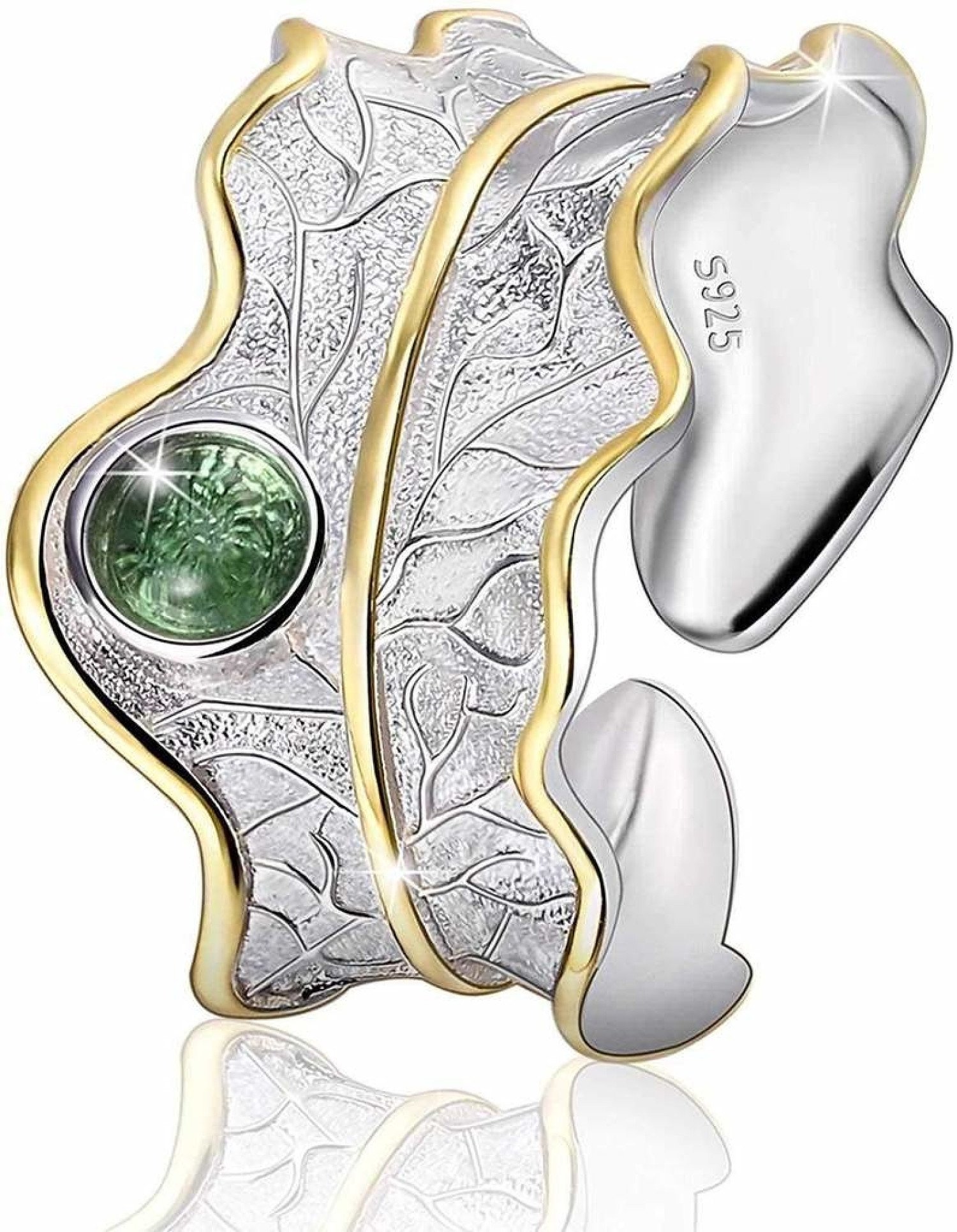 Lotus Fun S925 Sterling Silver Rings Natural Adjustable Leaf Ring Handmade Unique Fashion Jewelry