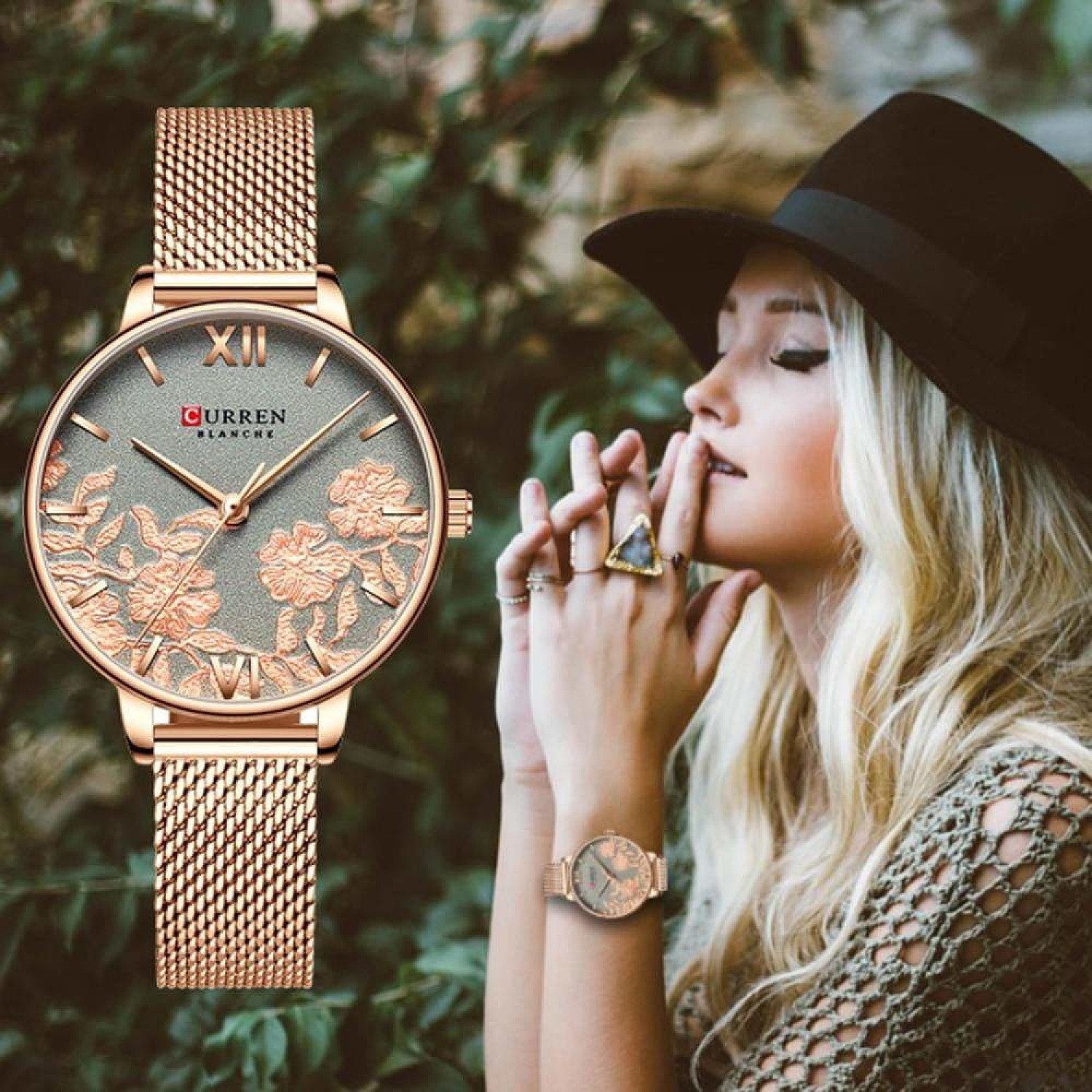 New Fashion Simple Women Watch Flower Stainless Steel Glassy Quartz Ladies Wristwatch Casual