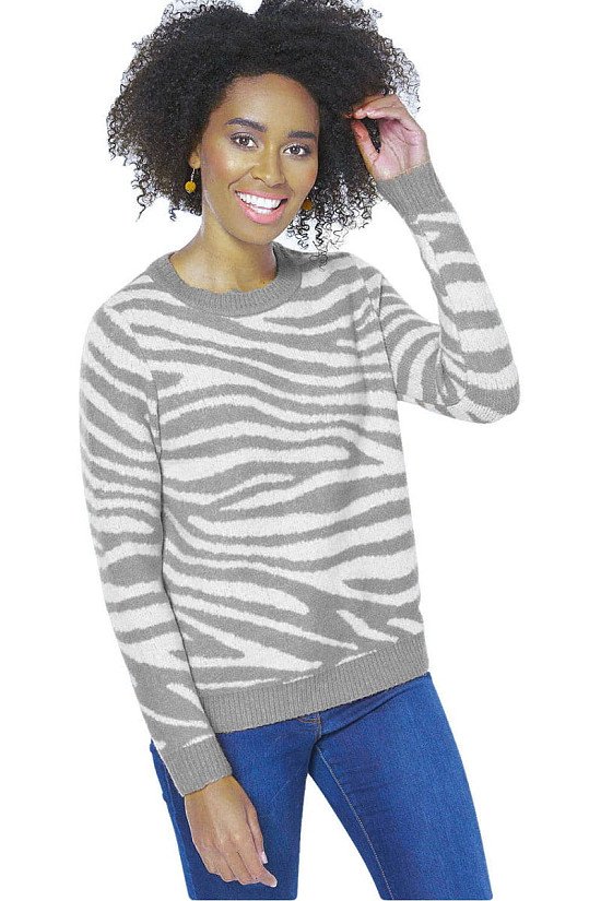 Famous Store Zebra Print Crew Neck Jumper Grey