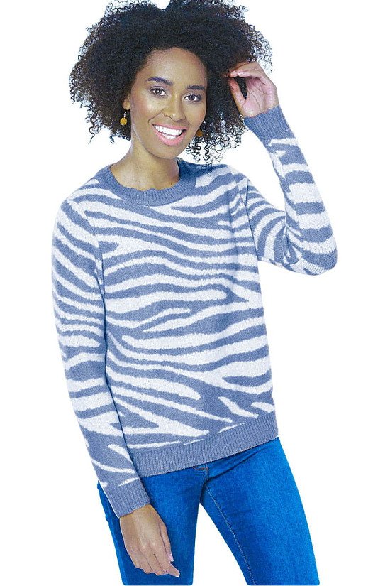 Famous Store Zebra Print Crew Neck Jumper Blue